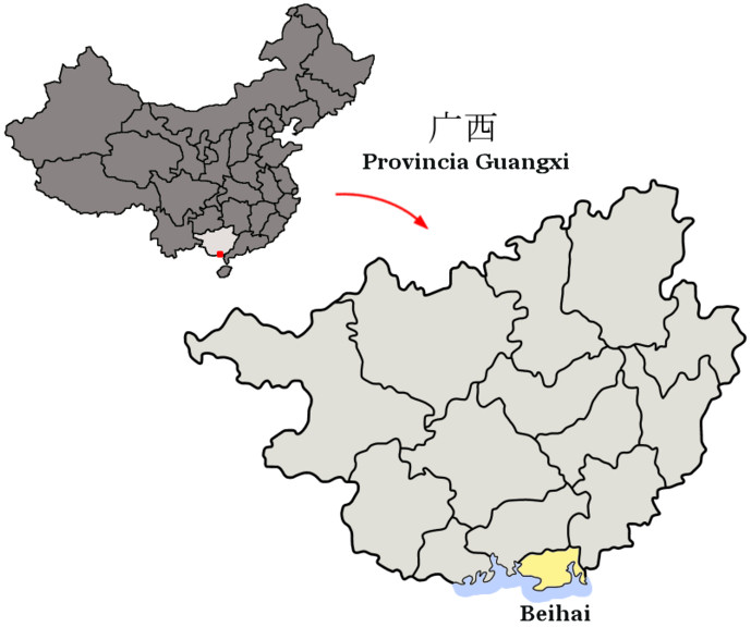 mapa beihai china provincia guangxi