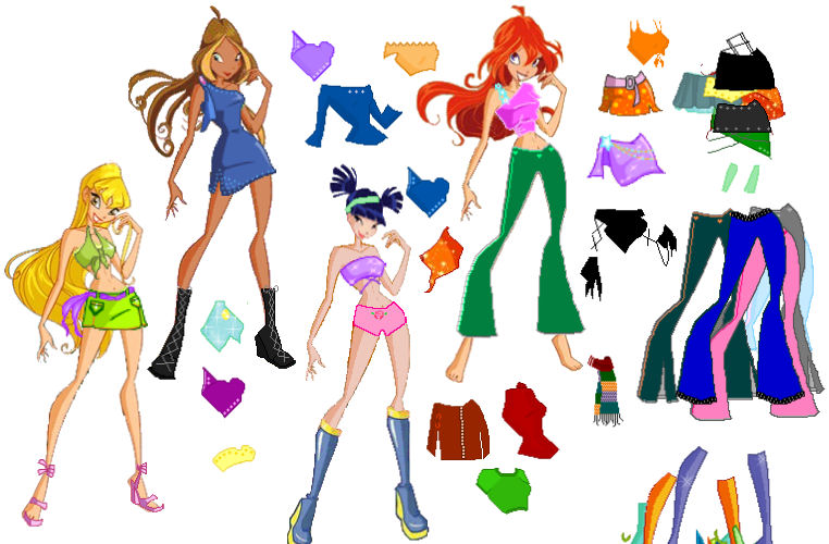 Juegos de vestir a las chicas del Club Winx: Bloom, Stella, Tecna, Musa, Layla y Flor