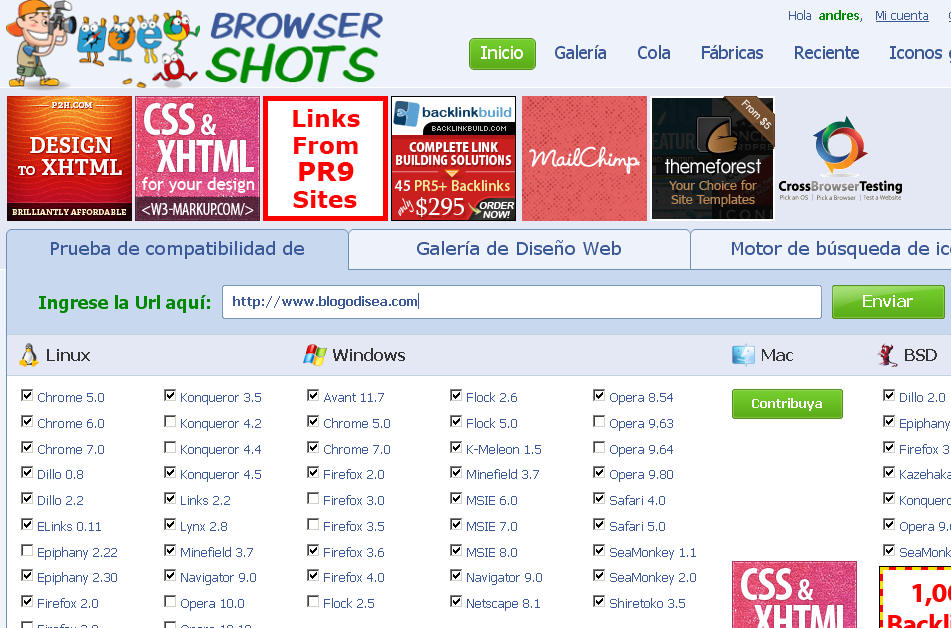browsershots capturar paginas web online exploradores