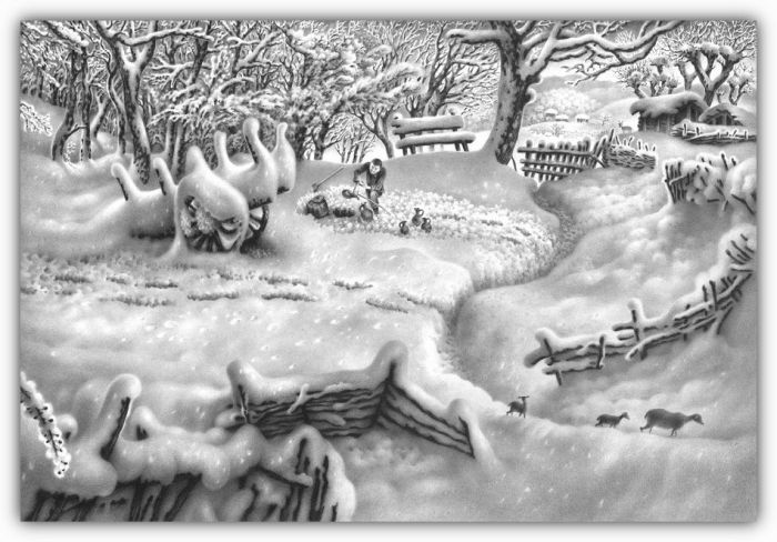 paisajes invernales nevados ilustraciones dibujos