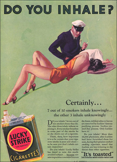 publicidad tabaco antigua inhalar lucky strike