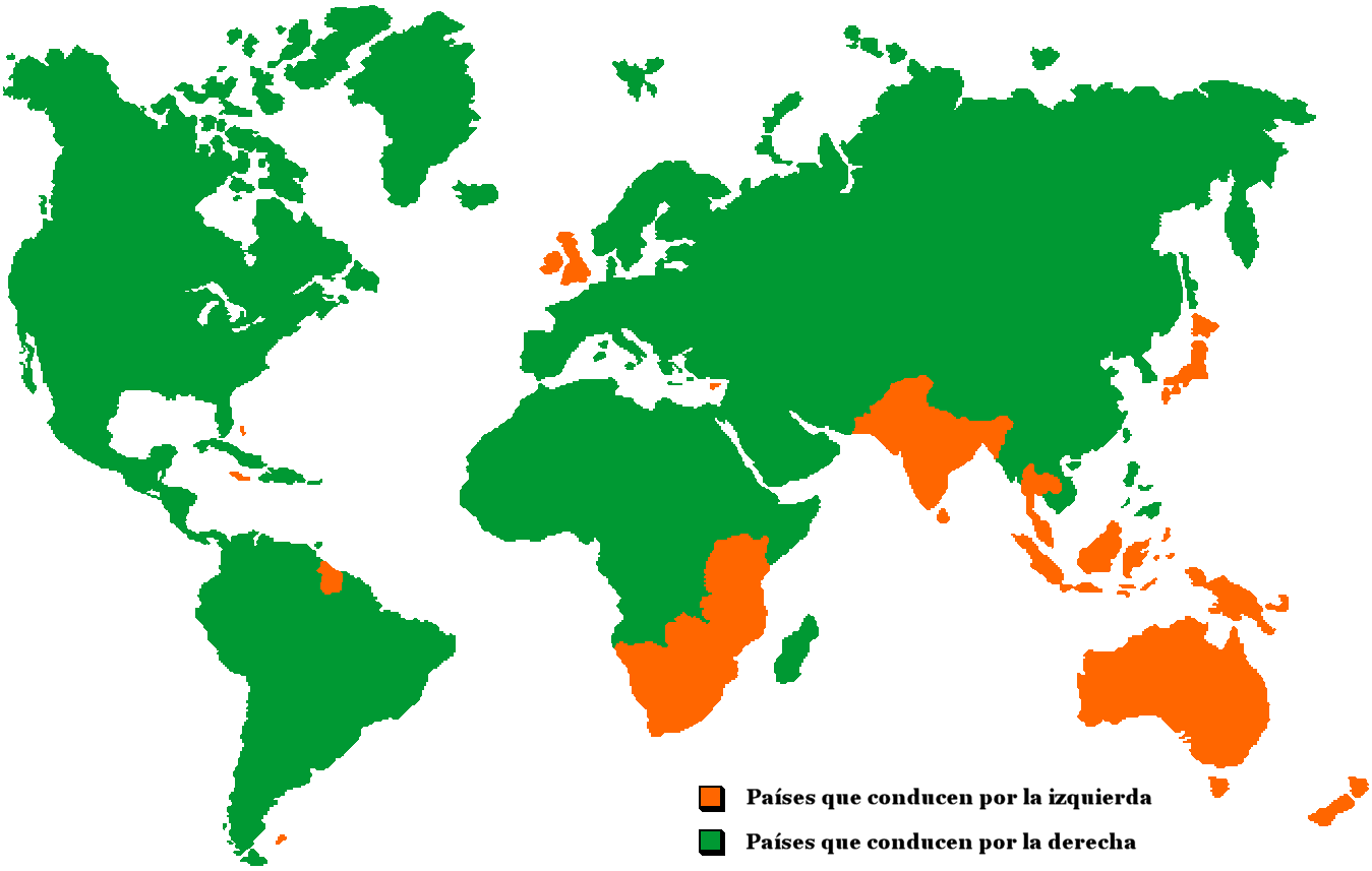 mapa paises conducen izquierda