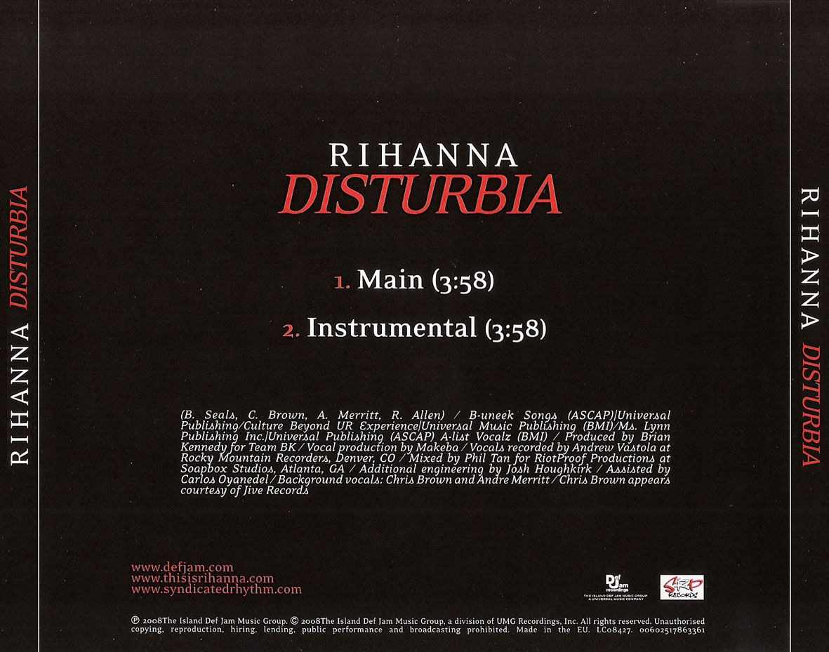 Rihanna Disturbia CD Single Back