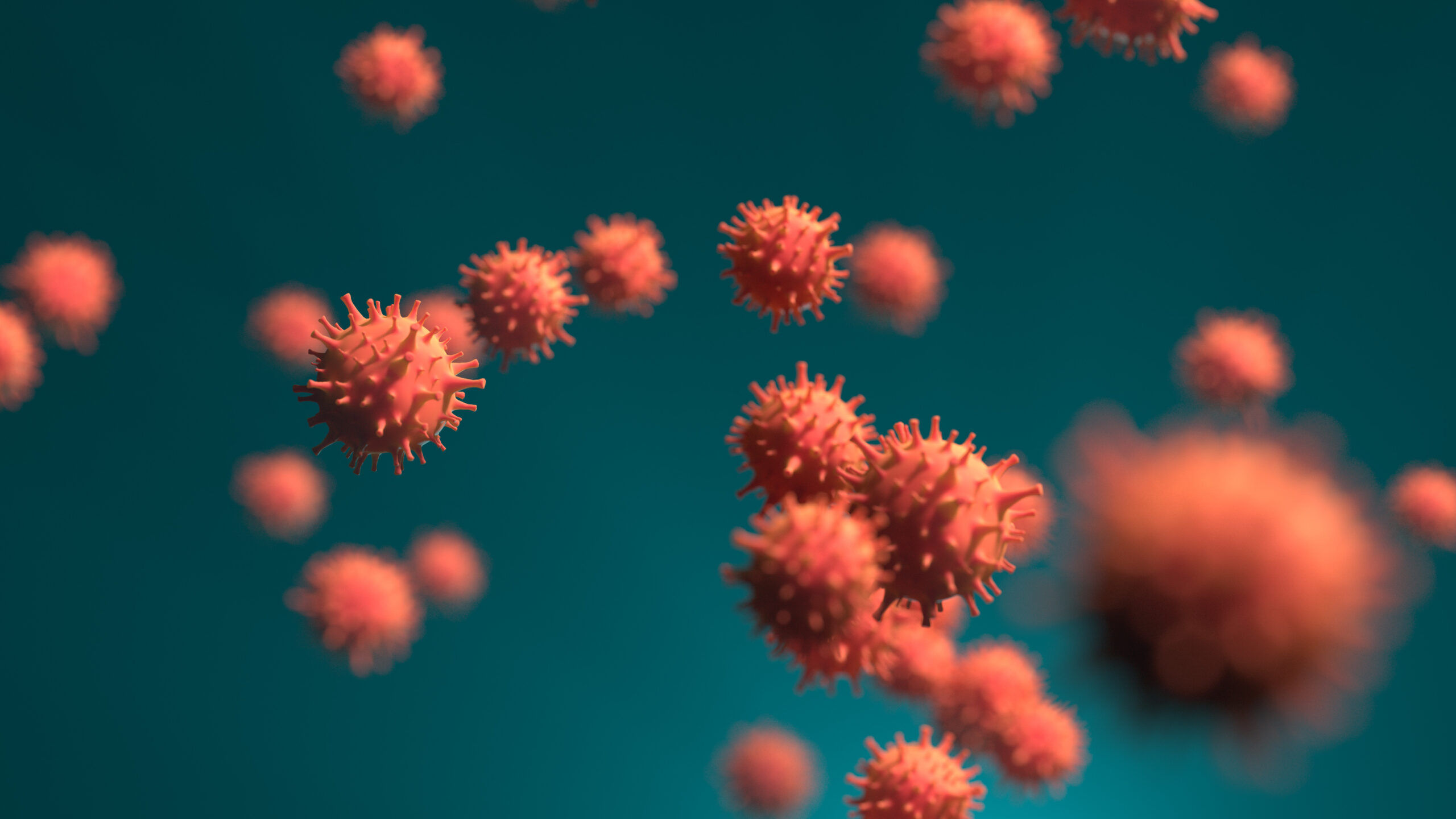 Coronavirus illustration of a virus on a turquoise background 3d render